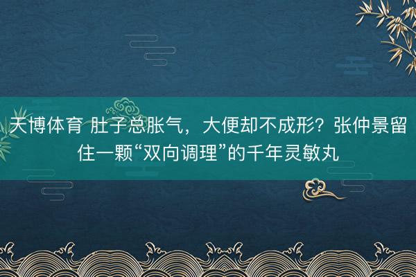 天博体育 肚子总胀气，大便却不成形？张仲景留住一颗“双向调理”的千年灵敏丸